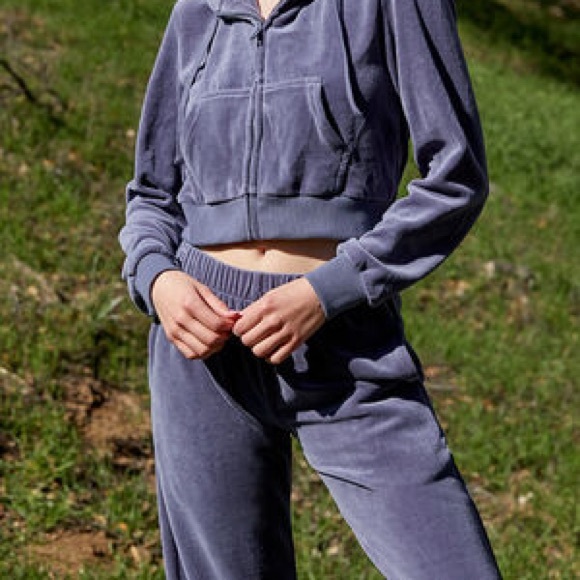 John Galt Blue & Silver Velour Anastasia Sweatpants - Picture 2 of 3